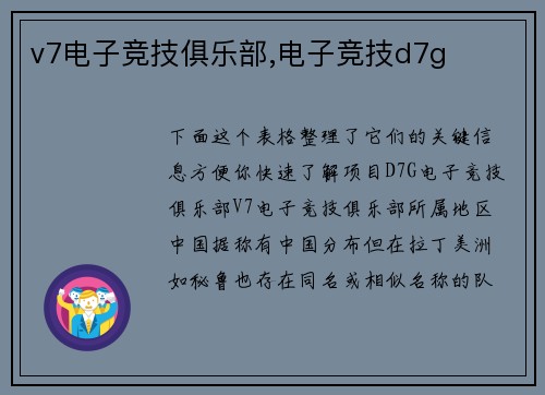 v7电子竞技俱乐部,电子竞技d7g